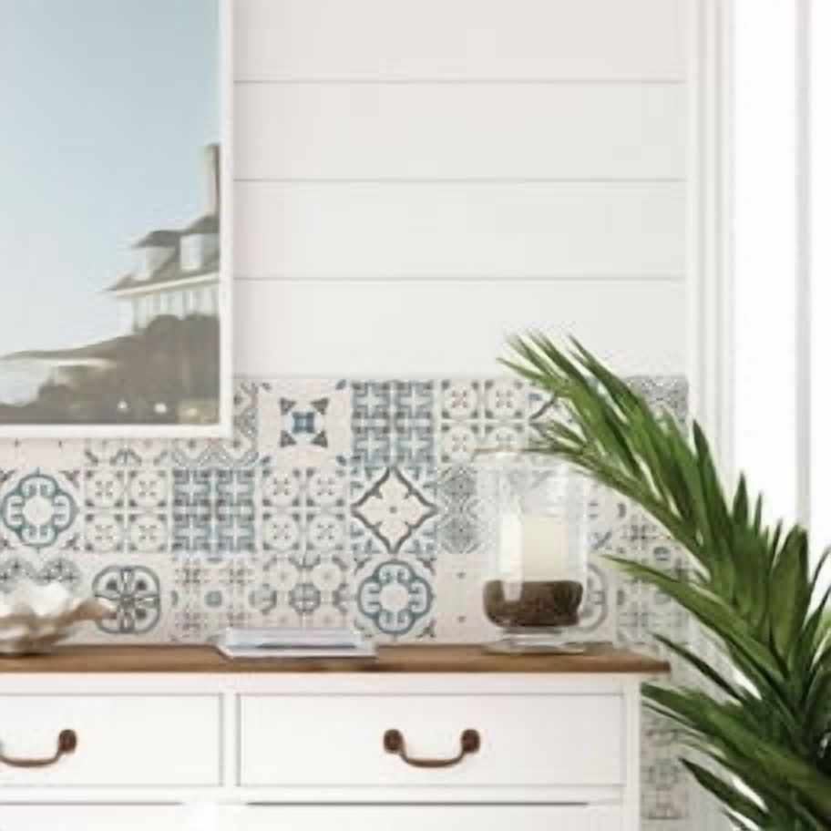 Smart Tiles Peel and Stick Backsplash, 5 Adhesive Tiles, Vintage Blue, 9"x9"