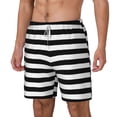 thumbnail image 5 of Men's 2 in 1 Swim Trunks with Compression Liner Black And White Stripe Quick Dry Beach Shorts, 5 of 6