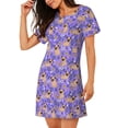 thumbnail image 2 of Fotbe Pugs and Flowers Bata de Dormir para Mujer con Estampado, Camisón de Algodón de Manga Corta, Ropa de Dormir Casual, 2 of 6