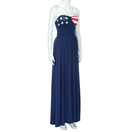 Female American Flag Printed Boho Maxi Evening Beach Dress L