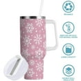 thumbnail image 4 of 30 oz Tumbler with Lid and Straw Christmas Snowflakes Pink Water Bottle Insulated Cup with Handle, Stainless Steel Water Cup Fits in Car Cup Holder, 4 of 6