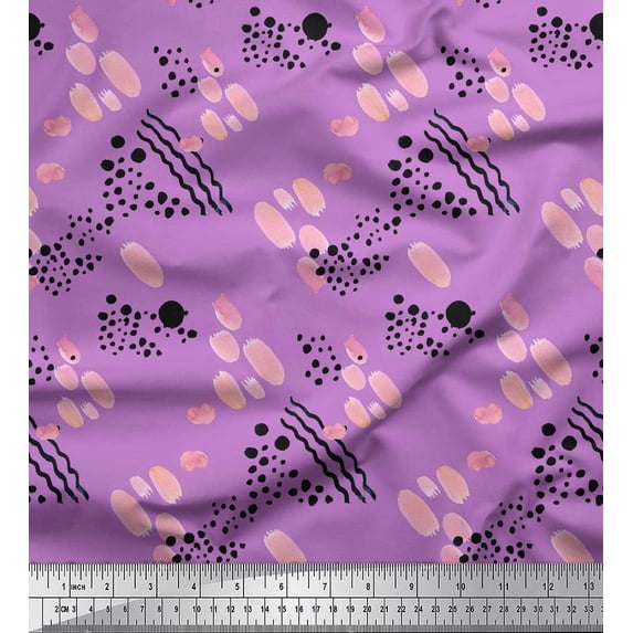 Soimoi Purple Cotton Voile Fabric Brush Stroke & Dots Abstract Print Fabric by the Yard 56 Inch Wide