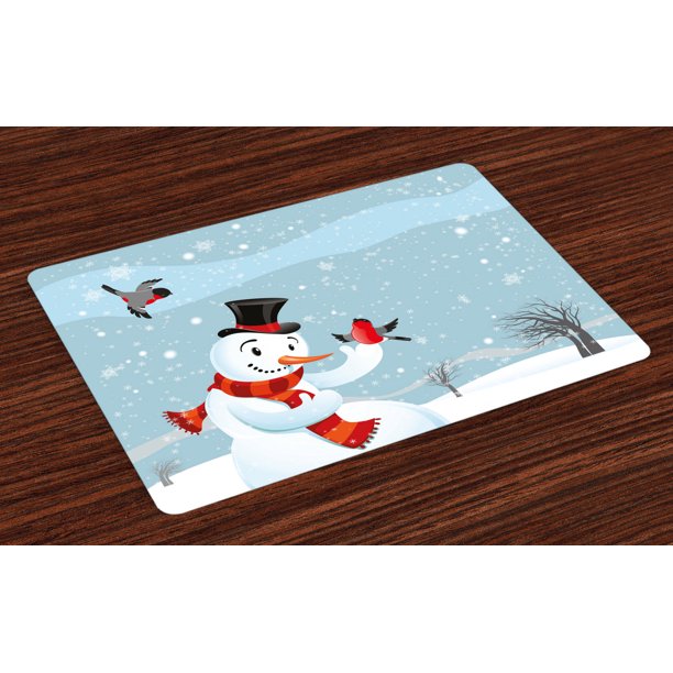 Snowman Placemats Set of 4 Snowfall Festive New Year's Eve Celebration