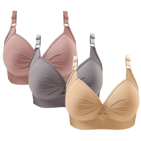 Itsame 3PC Bras for Women s Full Support Everyday Casual Bra Set Breathable Wireless Comfort Bralette Khaki Size 3XL