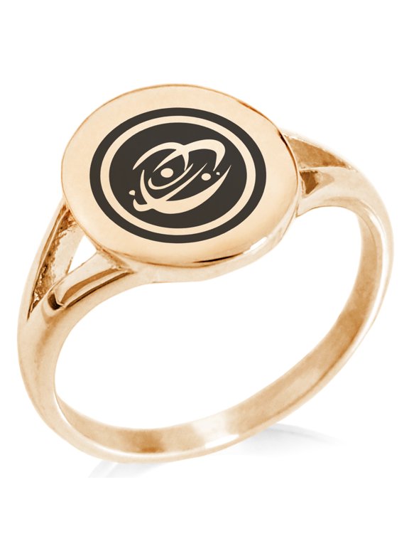 Stainless Steel Cosmic Element Rune Minimalist Oval Top Polished Statement Signet Ring