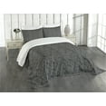 thumbnail image 3 of Ambesonne Abstract Quilted Bedspread Set 3 Pcs, Leaves Ornate Flora, Queen Size, Black White, 3 of 5