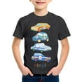 thumbnail image 2 of XUELUO Kids Boys Athletic Shirts Summer Cartoon Car Print Round Neck Short Sleeve Elastic Sports Comfortable Tee Shirts Activewear,Black,8-9 Years, 2 of 3