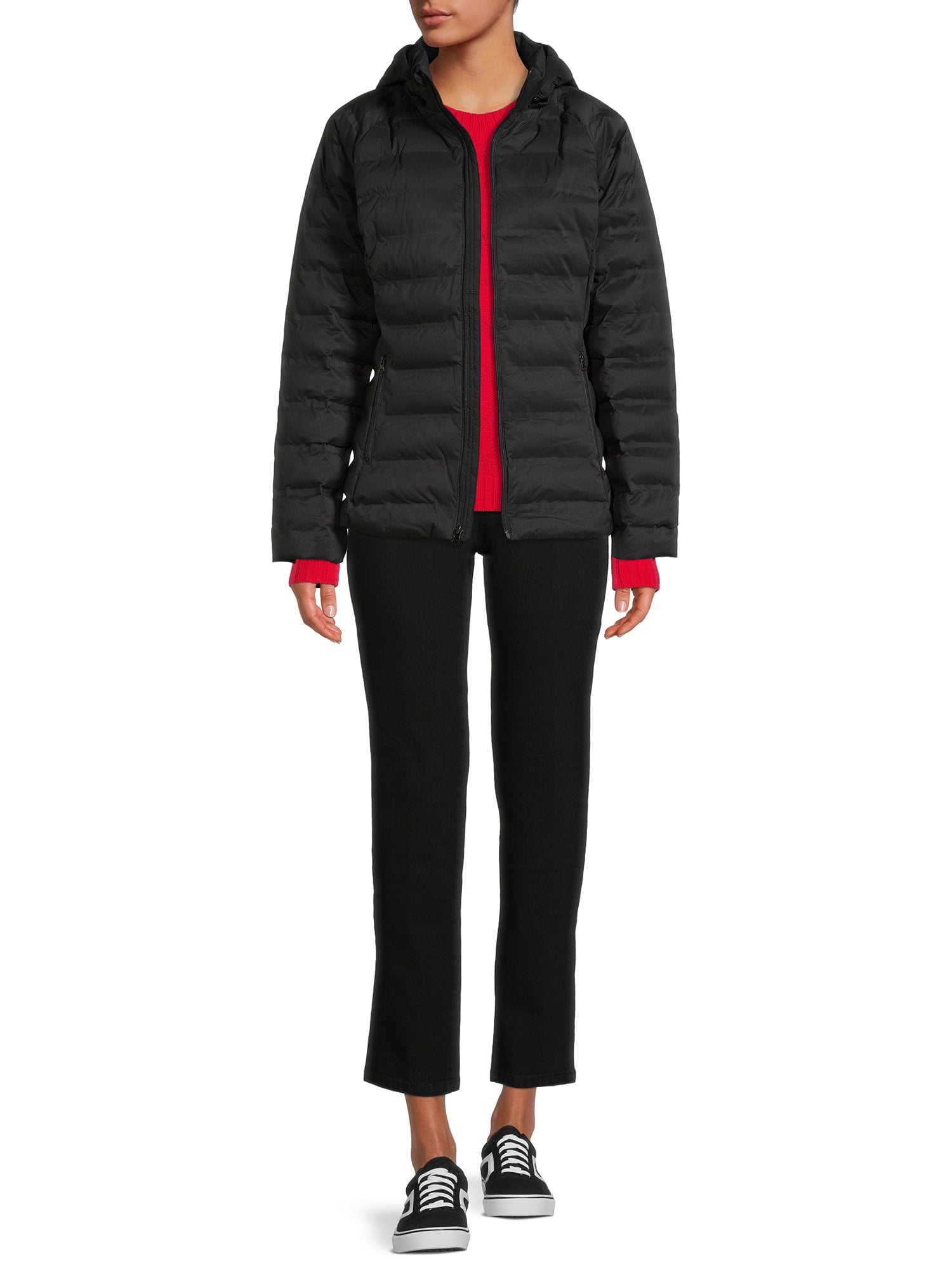 Time and Tru Women's and Plus Packable Stretch Zip Up Puffer Jacket