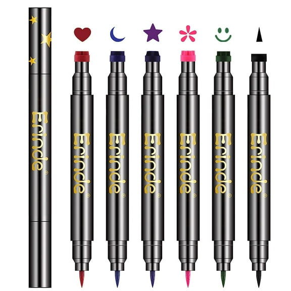 Erinde 6 Colored Double-Headed Liquid Eyeliner Stamp Pen Set, Colorful Long Lasting Eyeliner for Women, Cute Eye Makeup, Eyeliner Tattoo