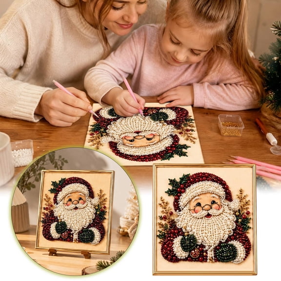 DIY Santa Claus Pearl Diamond Painting Kit, Special Shaped Rhinestone Canvas Without Frame, Gem Art Wall Decor for Christmas Winter Holiday Home Gift 20cm
