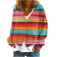 thumbnail image 2 of Amidoa Cardigan Women's Sweaters Button up Long Sleeve Striped Plus Size Fleece Cardigans Womens Cardigan Sweaters L, 2 of 5