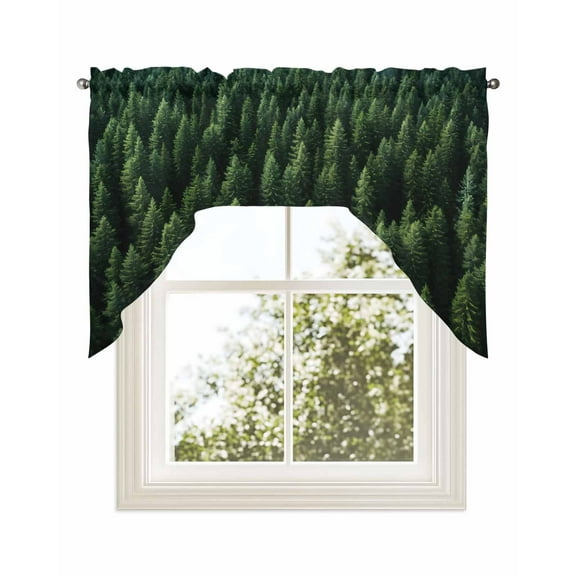 Green Forest Kitchen Curtains Swag Valance for Windows/Bathroom/Cafe, Pine Trees Modern Mysterious Art Rod Pocket Drape Panel Swag Curtains Valance for Bedroom/Living Room 56"x36"