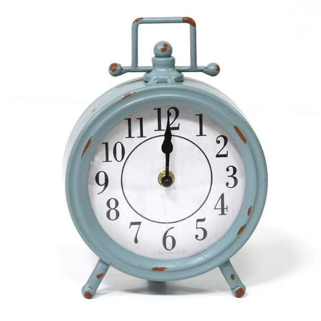 Stratton Home Decor S19355 Dorothy Vintage Metal Table Clock, Blue