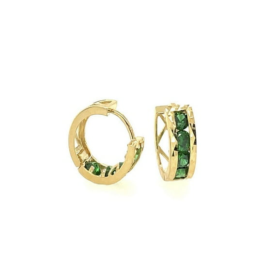 Hoop Earrings In 14K Yellow Gold With Gemstone Women Jewelry