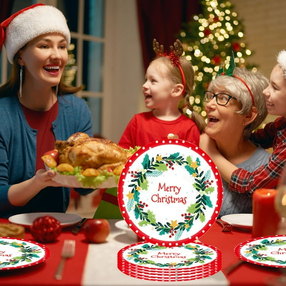 Christmas Disposable Tableware Festival Party Decoration Christmas Tableware Merry Christmas 24pc Paper Trays And Tissues Sets