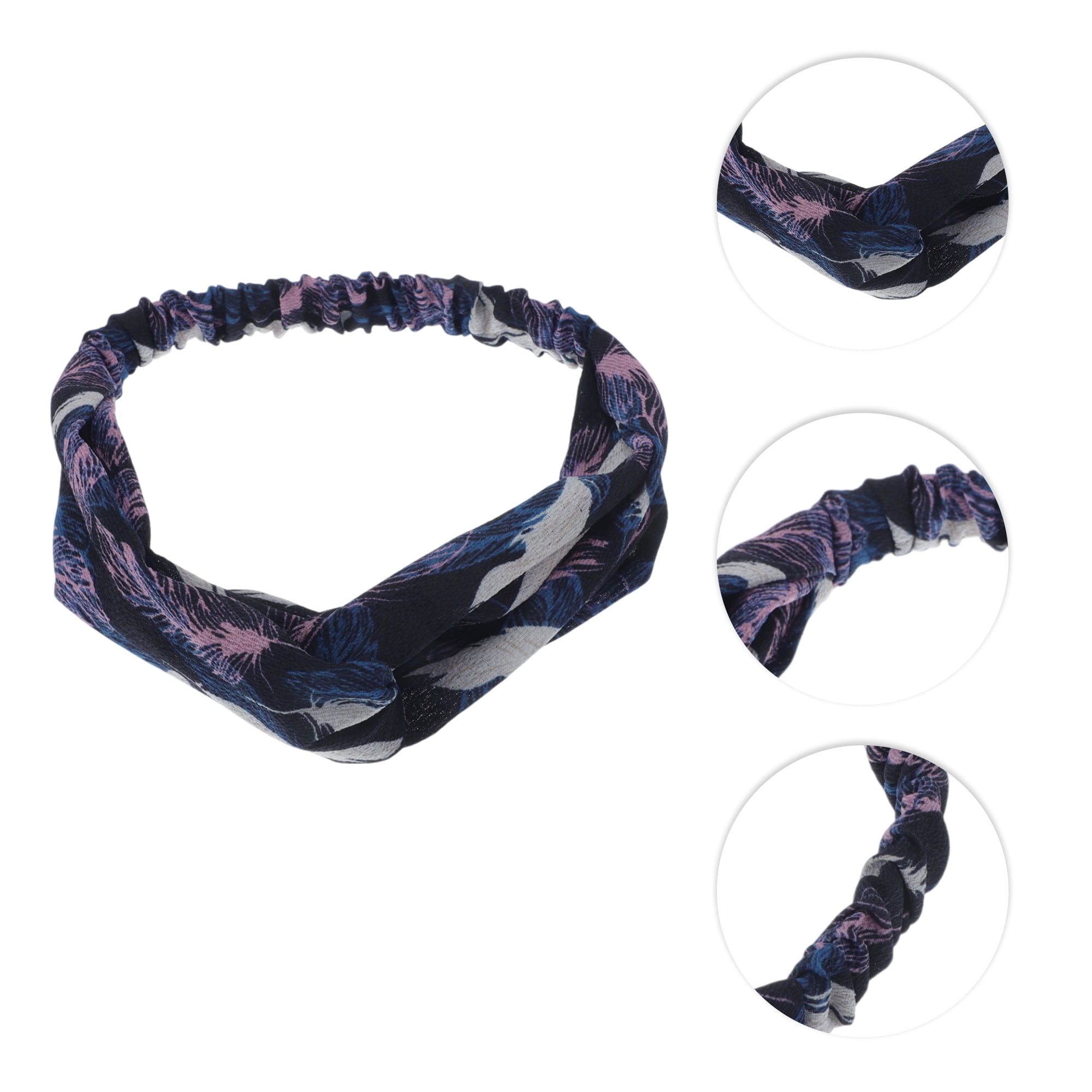 Unique Bargains Fashion Feather Pattern Cross Elastic Hairband 1 Pc Navy Blue