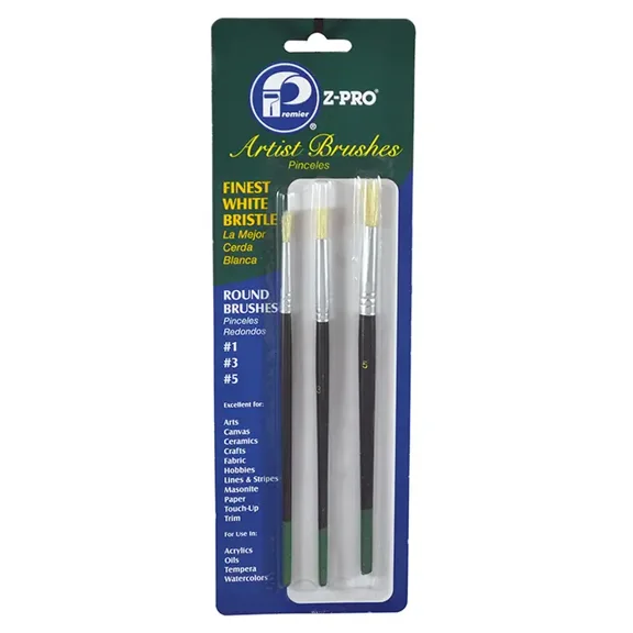 Premier Paint Roller & Z Pro 113172 Bristle Round Artist Brushes, White - 3 Piece - Case of 12