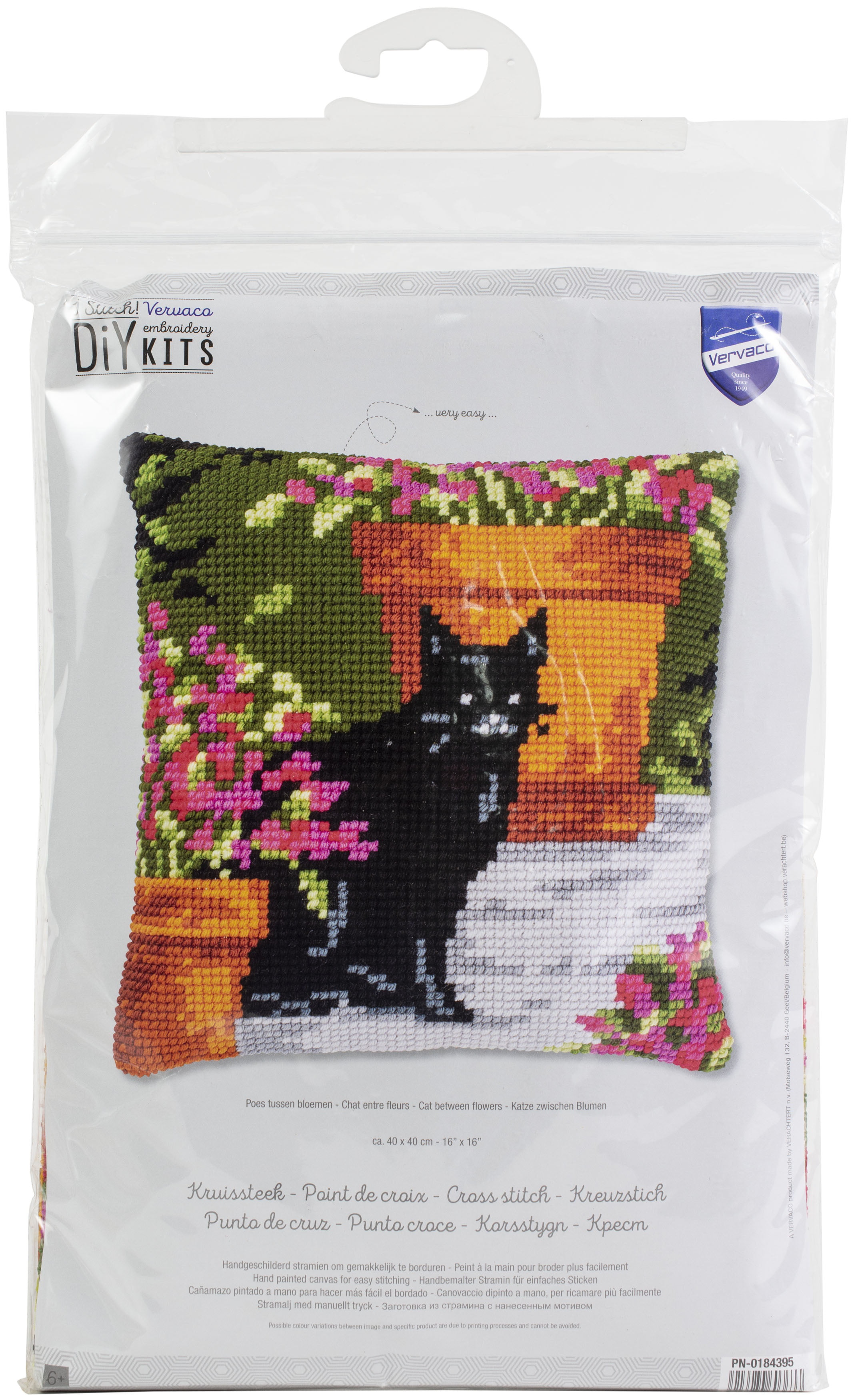 40 x 40 x 0,3 cm Multicoloured Cotton Vervaco Cross Stitch Cushion Kit Modern Cat