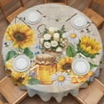 thumbnail image 2 of Vintage Sunflowers Honey Round Tablecloth 54 inches Daisy Blue Flower Bee Home Sweet Waterproof Oil-Proof Table Cloth Round Table Cover for Holiday Party Picnic Dinner Decor Indoor and Outdoor Use, 2 of 9
