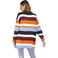 thumbnail image 5 of Women Striped Cardigan Knitted Kimono Long Sleeve Open Front Sweater, Orange, Large, 5 of 5