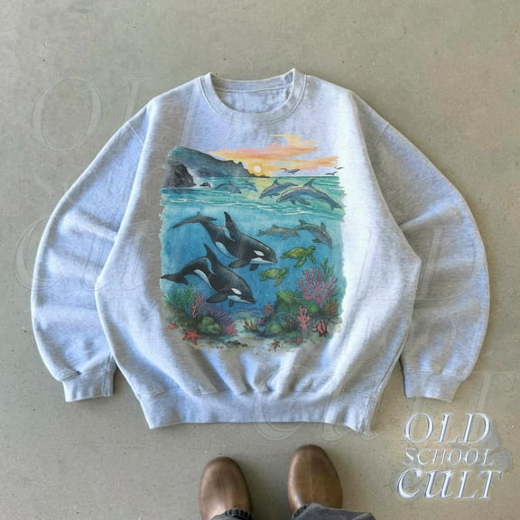 Ocean Sunset Orca Sweatshirt | Vintage Marine Wildlife Pullover
