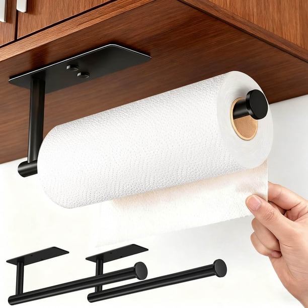Set de 2 Portarrollos de Papel de Cocina de Acero Inoxidable, Riel para Rollo de Papel, Soporte de Papel de Metal para el Hogar, Cocina, Encimera y Baño (Negro)
