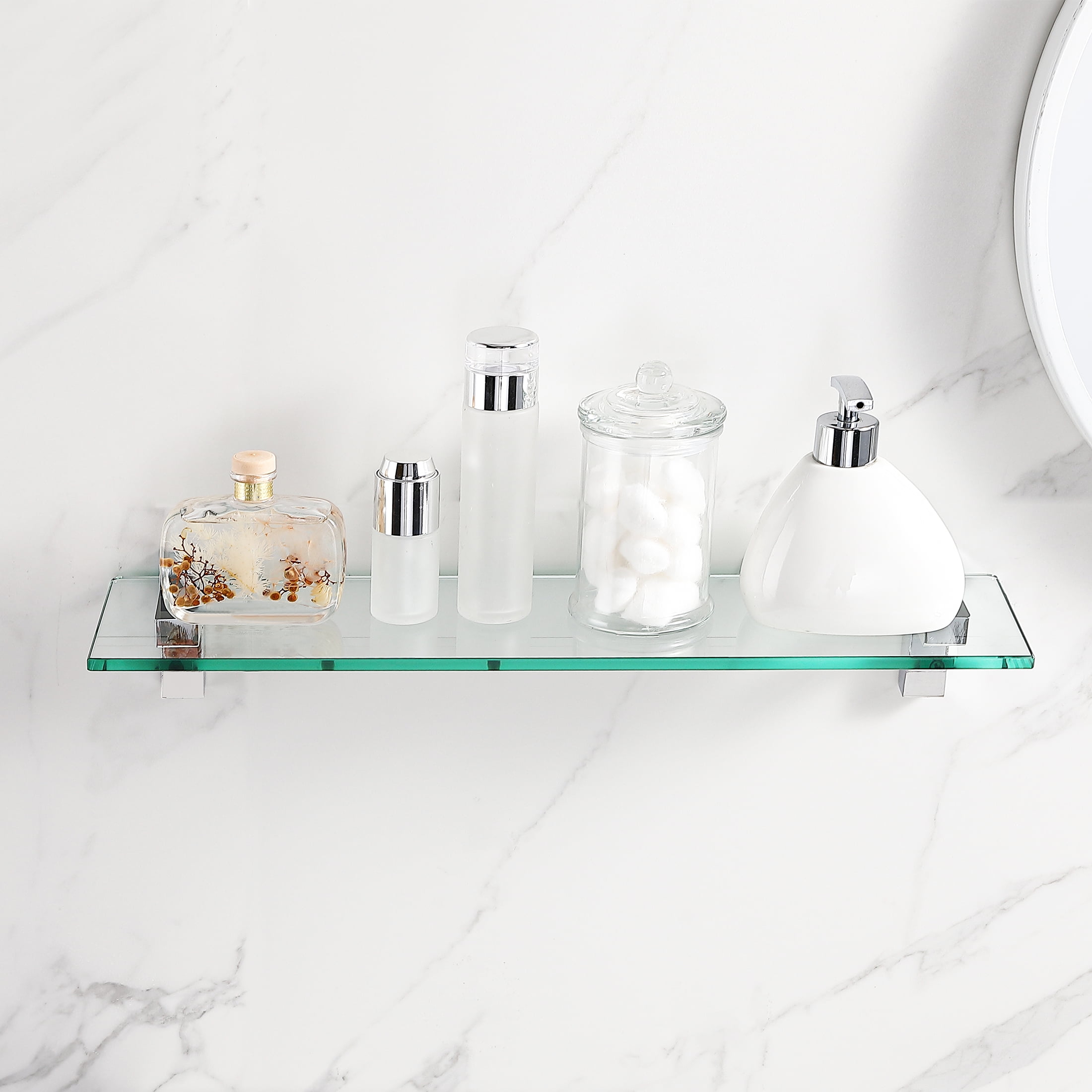 KES Glass Shelf 1Tier Modern Floating Shelves Polished Chrome Wall