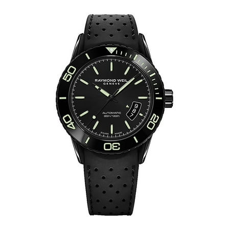 Raymond Weil Freelancer Automatic Black Steel Mens Rubber Watch 2760-SB1-20001