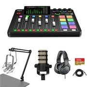 RODECaster Pro II Integrated Audio Production Studio Console Bundle with PodMic Microphone, TAPH500 Headphones, Broadcast Arm, M to F XLR Cable, 32BG microSD Card