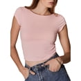 thumbnail image 1 of Gupgi Women Backless T-Shirts Summer Short Sleeve Solid Slim Fit Crop Top Basic Tees, 1 of 8