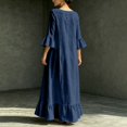 thumbnail image 6 of Women's V Neck Flowy Midi Dress, 3/4 Bell Sleeve Ruffle Hem Loose Casual Dress with Side Pockets, Boho Vacation Dress for Beach Daily Outfits Navy XL(XL), 6 of 9
