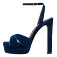 thumbnail image 2 of FSJ Women Peep Toe Platform Sandals Ankle Strap Chunky Block High Heel Buckled Classic Bridal Cocktail Shoes Size 4 Blue Velvet, 2 of 4
