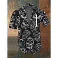 thumbnail image 3 of Camisas de verano para hombre, estilo retro, con calaveras, informal, de manga corta, para uso diario, 2024, blusas holgadas de gran tamaño con solapa, 3 of 4