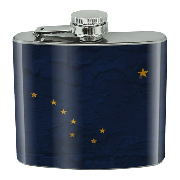 Rustic Alaska State Flag Distressed USA Stainless Steel 5oz Hip Drink Kidney Flask