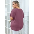 thumbnail image 7 of SHOWMALL Women Plus Size T Shirts Short Sleeve Tunic Side Slit Tops Summer V-Neck Blouse Purple 3X, 7 of 7