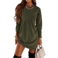 thumbnail image 1 of Vestido túnica de manga larga para mujer, cuello redondo, volantes, color liso, estilo casual, corte regular, minivestido, 1 of 5