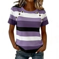 thumbnail image 2 of Summer Tees for Women Striped Short Sleeve Crewneck Pullover Tops Breathable Casual Outfits Purple L, 2 of 7