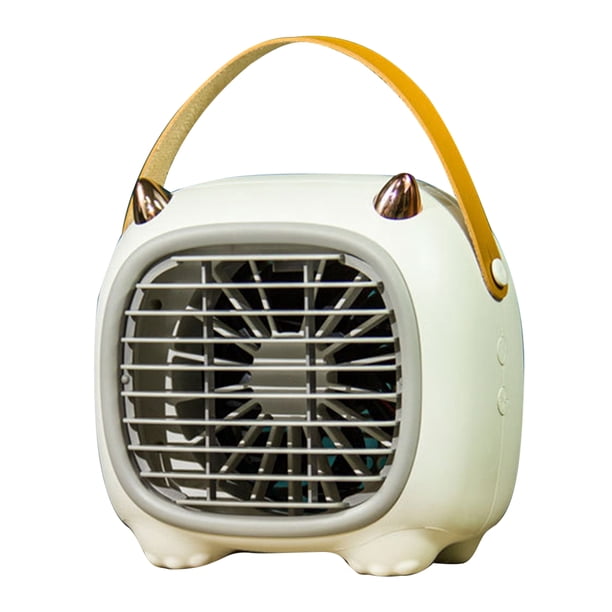 Ventilador de escritorio USB con rociador de niebla, 3 modos de velocidad, mango suave, estilo de dibujos animados, fácil control, pequeño ventilador de escritorio para familia, oficina, escuela, blan