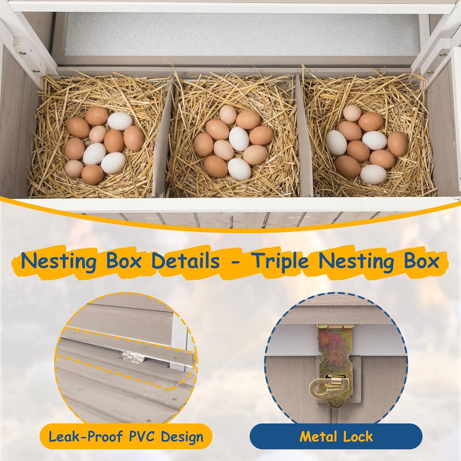 PETSCOSSET Outdoor Wooden Large Chicken Coop for 4–6 Chickens, Elevated 2-Tier Hen House, Backyard Poultry Coop