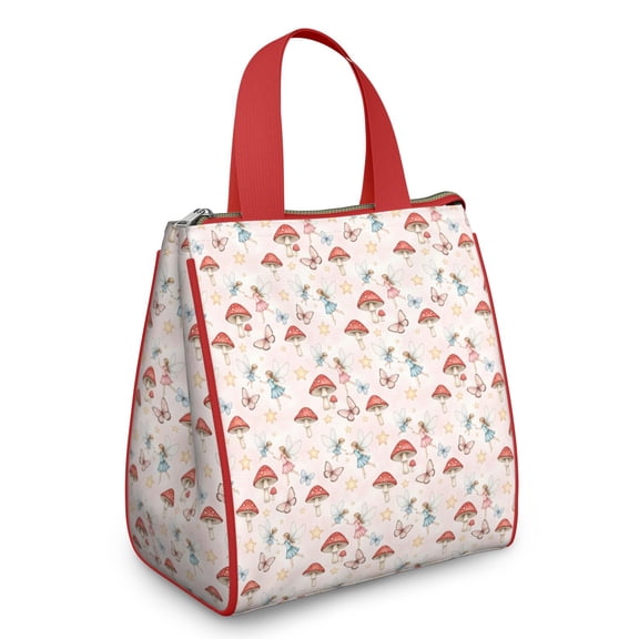 Mushroom Fairy Princess Pattern Insulated Lunch Bag for Women & Adults,Large Portable Soft Cooler Lunch Bag,Thermal Food Storage Tote with Pearl Cotton,8.66L,8.75x5.75x9.5 Inch