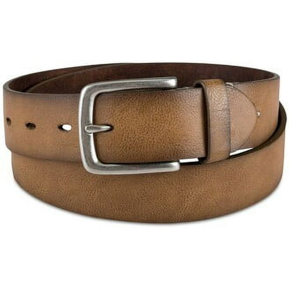 SUN STONE Mens Beige Pebbled Embroidered Logo Faux Leather Casual Belt M 34-36