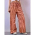 thumbnail image 4 of Women Drawstring Striped Pants Loose Wide Leg Trousers Low Waist Pants Comfy Lounge Pants with Pockets Brick Red L, 4 of 5