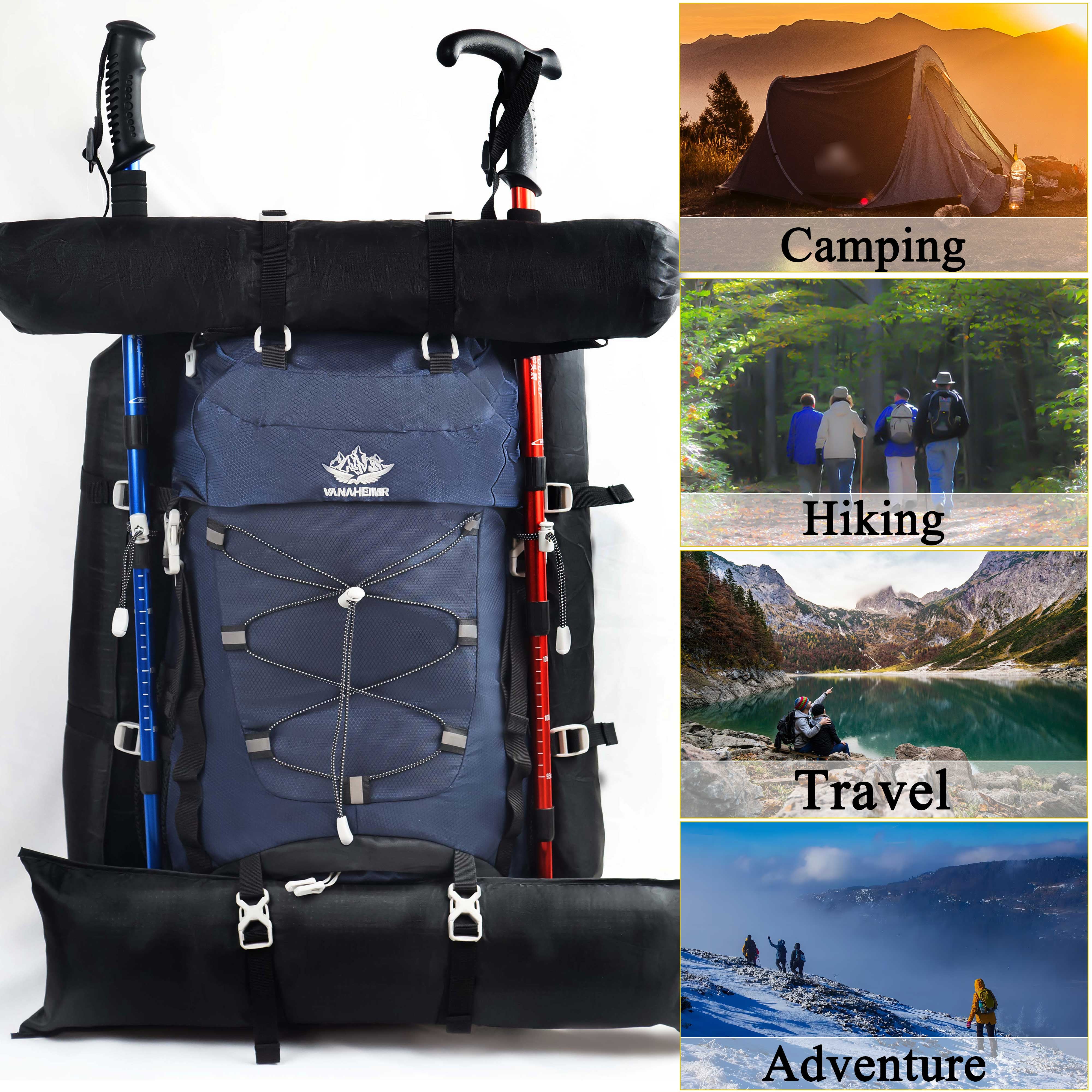 60L Travel Hiking Camping Backpack with Rain Cover, Backpack Water Resistant,Climbing Backpack for Men Women