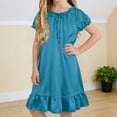 thumbnail image 6 of THDHVS Girls Summer Dress,Girls Solid Puff Short Sleeve Ruffle Hem Dress Round Neck Casual Sleepwear Summer, 6 of 10