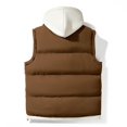thumbnail image 4 of YLSDY Men's Winter Puffer Vest Hooded Sleeveless Jacket Warm Padded Outerwear Thicken Fleece Lined Outdoor Vest Coffee XXXXL, 4 of 6