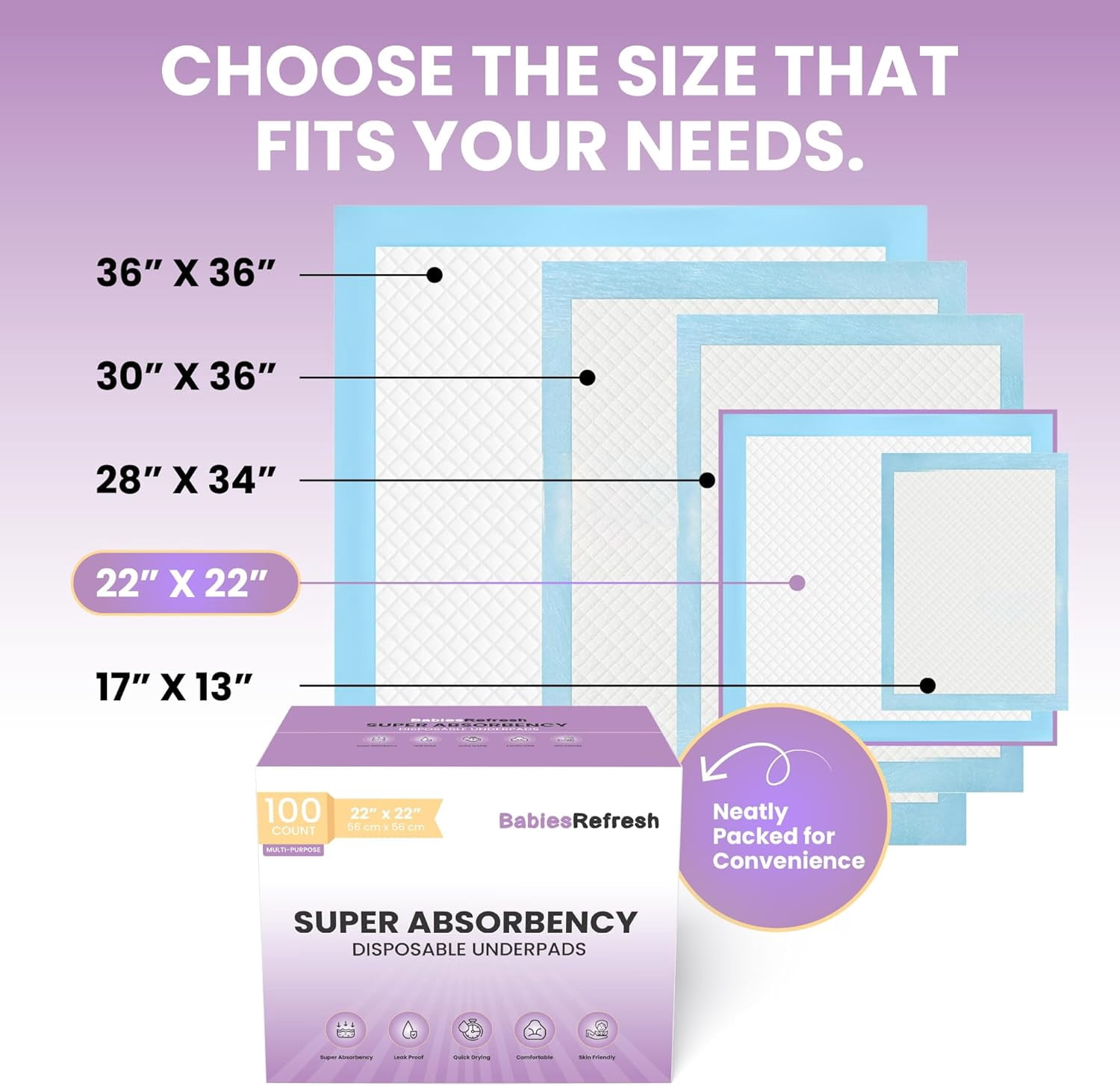 Super Absorbency Disposable Underpads, 22” x 22", 100 Count, Leakproof Quick Drying for Multi-use for Babies, Puppy Pads and Adults, Potty Training Pads, Pet Pee Pads, Cat Pee Pads, Blue, Medium