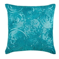 Throw Pillow Covers, Blue Cushion Cover Couch 16x16 inch (40x40 cm), Silk Throw Pillows For Couch, Circles & Dots, Illusion, Sequins Embellished, Modern Designer Fabric - Aqua Touch