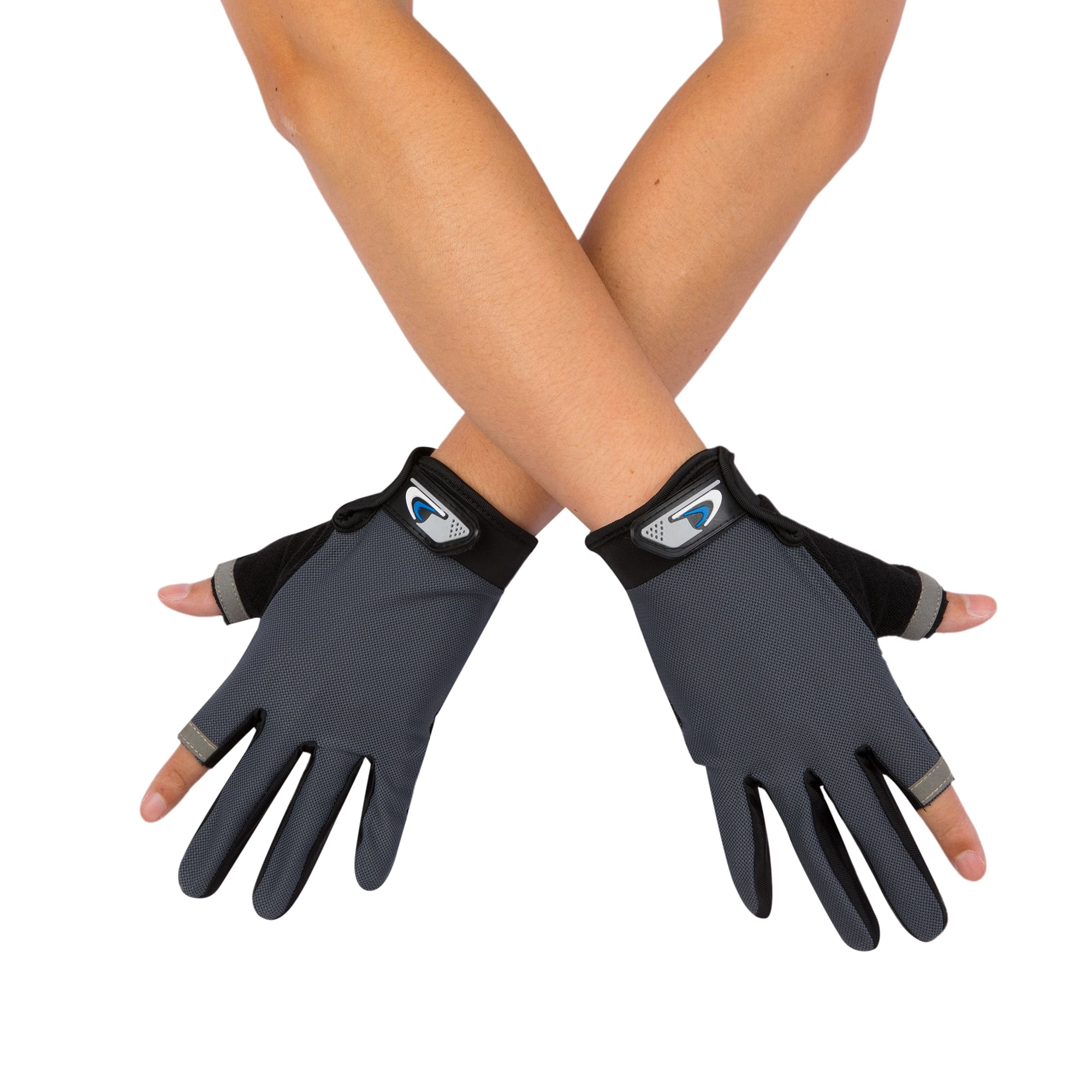 INSPIRE CHIC Men Fishing Exposed Thumb & Index Breathable Touchscreen Gloves Non-Slip Reinforced Palm Grey