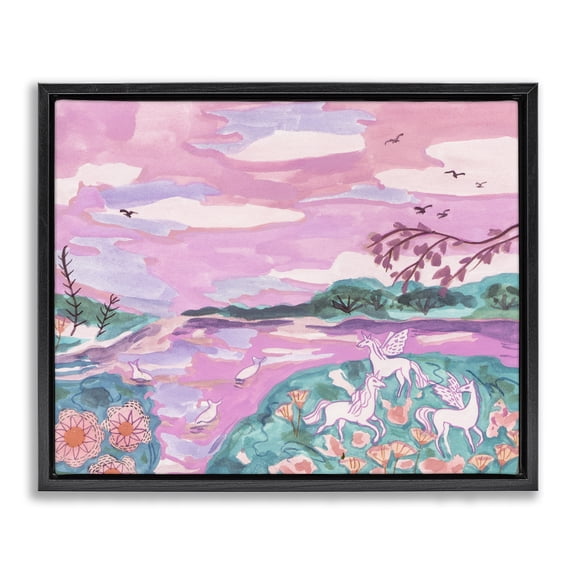 Stupell Industries Bohemian Pink Whimsical Unicorns Black Floating Frame Canvas Art, 21 x 17, by Melissa Wang