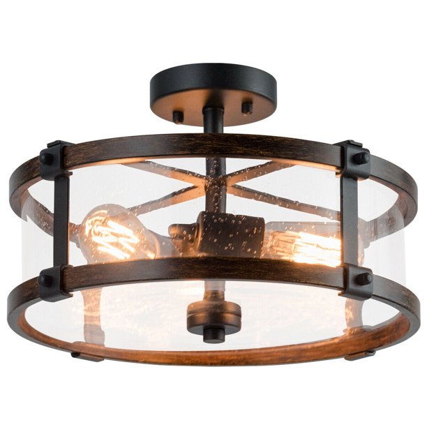 Gymax Retro Bubble Glass Ceiling Lamp 3 Light Flush Mount Living Room Com Gymax Retro Bubble Glass Ceiling Lamp 3, Glass Flush Ceiling Light Fixtures